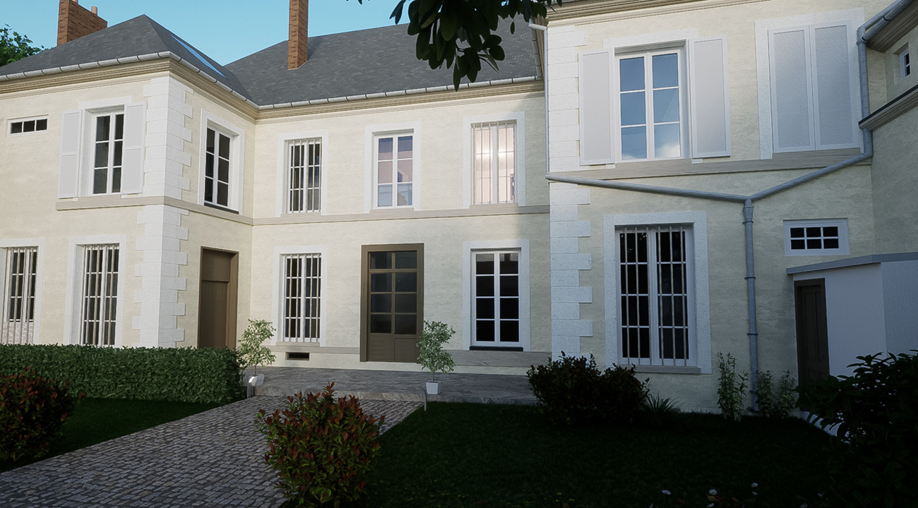 Rendu 3D d'un ancien presbytère en rénovation