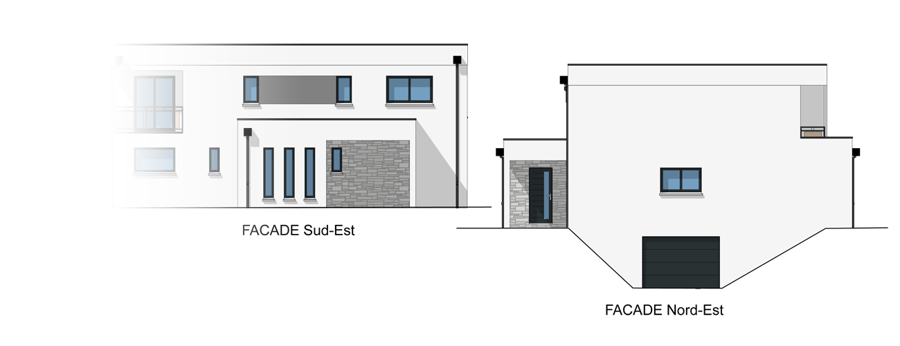 Plan des façades d'un avant-projet de maison individuelle