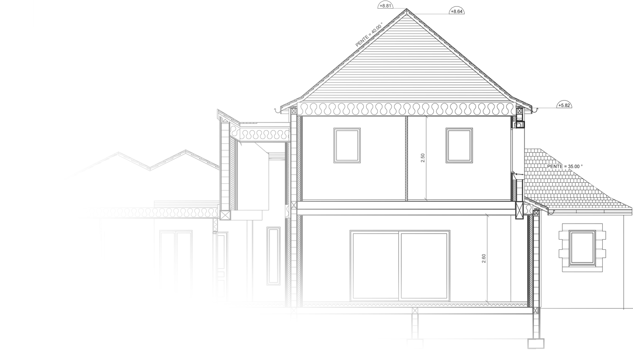 Plan de coupe d'un avant-projet de maison individuelle