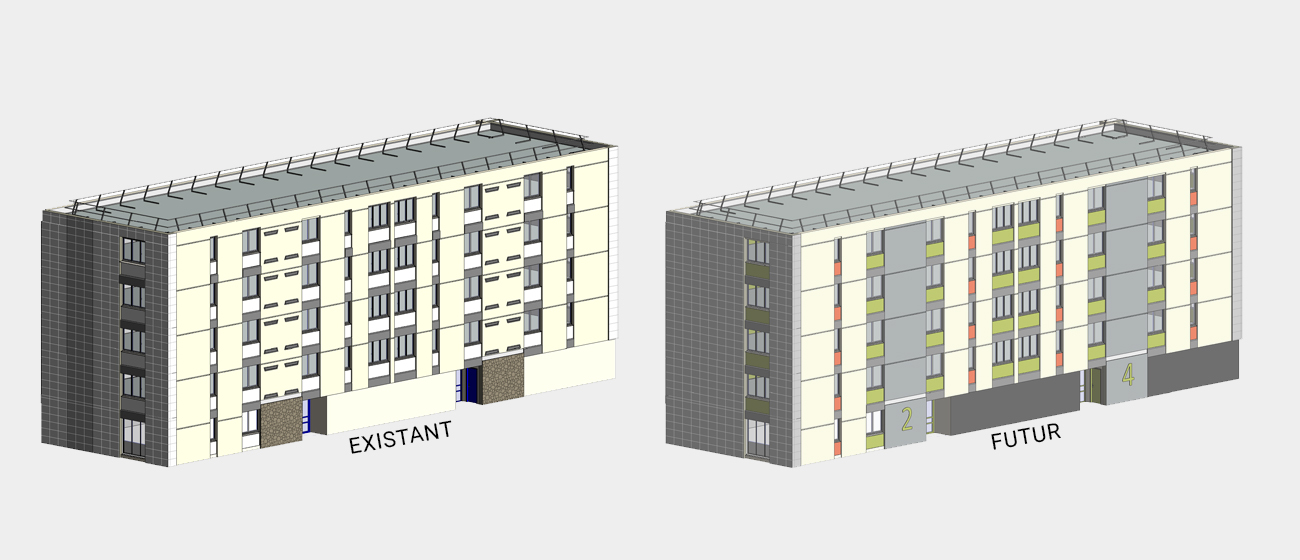 Façades d'immeuble avant et après travaux de rénovation